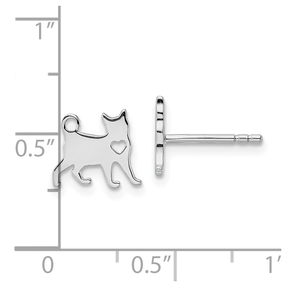 Sterlingsilber Rhodiniert Katze mit Herz Ohrstecker