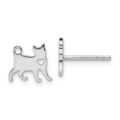 Sterlingsilber Rhodiniert Katze mit Herz Ohrstecker