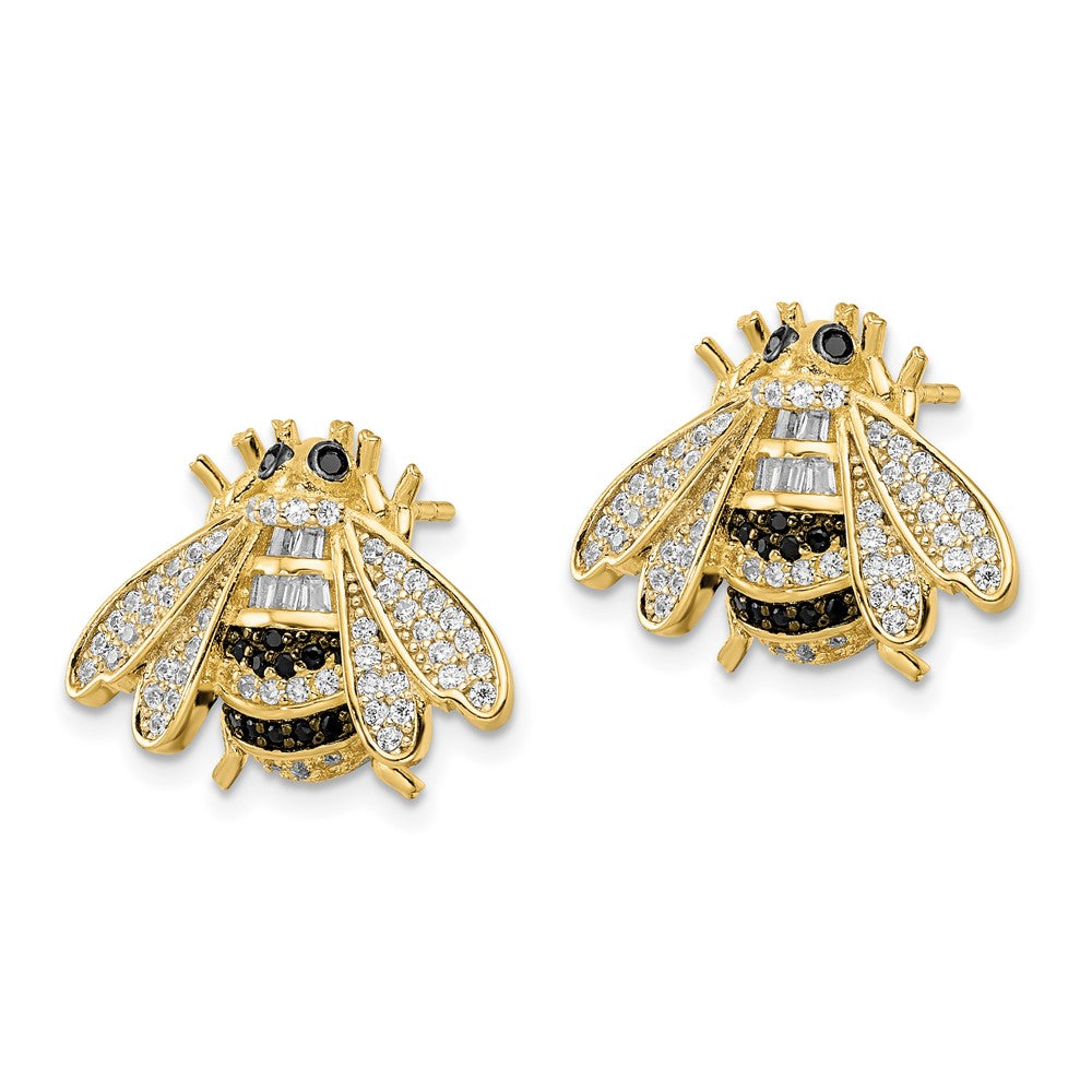 Sterlingsilber Blk/white Rhodiniert Goldfarben Zirkonia Bumblebee Ohrstecker