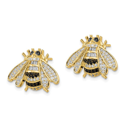 Sterlingsilber Blk/white Rhodiniert Goldfarben Zirkonia Bumblebee Ohrstecker