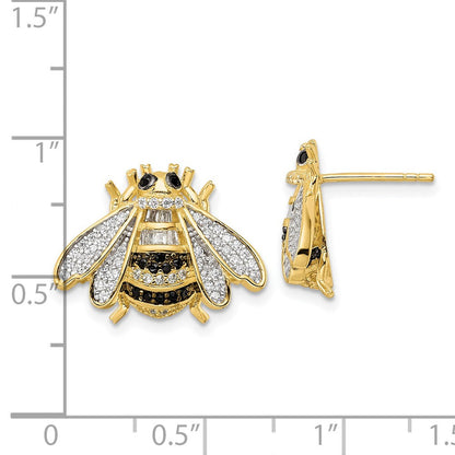 Sterlingsilber Blk/white Rhodiniert Goldfarben Zirkonia Bumblebee Ohrstecker