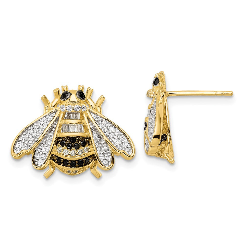 Sterlingsilber Blk/white Rhodiniert Goldfarben Zirkonia Bumblebee Ohrstecker