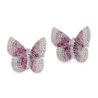 Sterlingsilber Rhodiniert Poliert Rosa Zirkonia Schmetterling Ohrstecker