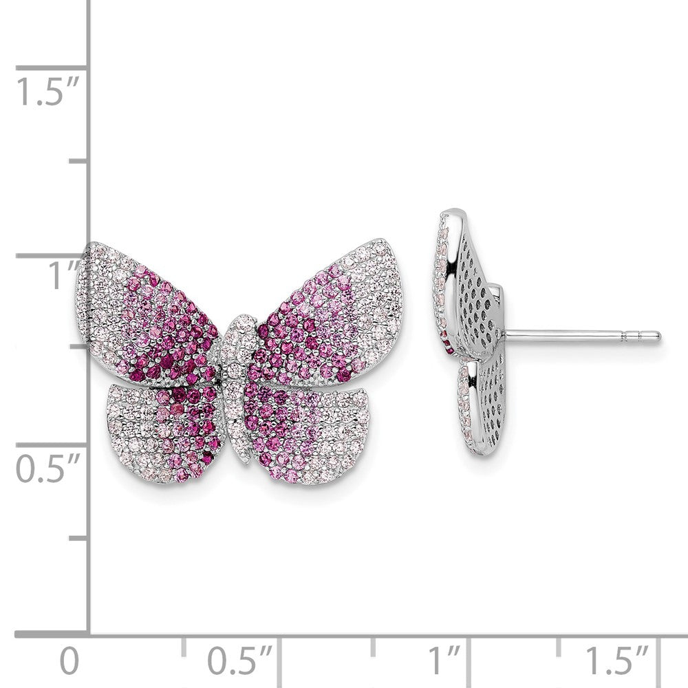 Sterlingsilber Rhodiniert Poliert Rosa Zirkonia Schmetterling Ohrstecker