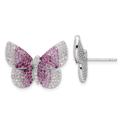 Sterlingsilber Rhodiniert Poliert Rosa Zirkonia Schmetterling Ohrstecker