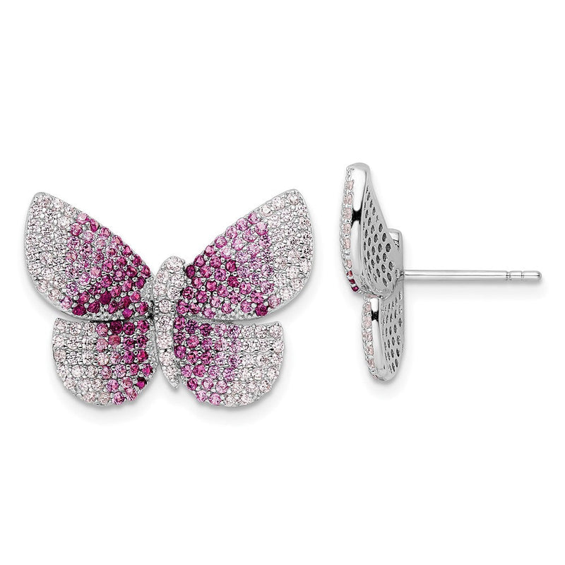 Sterlingsilber Rhodiniert Poliert Rosa Zirkonia Schmetterling Ohrstecker