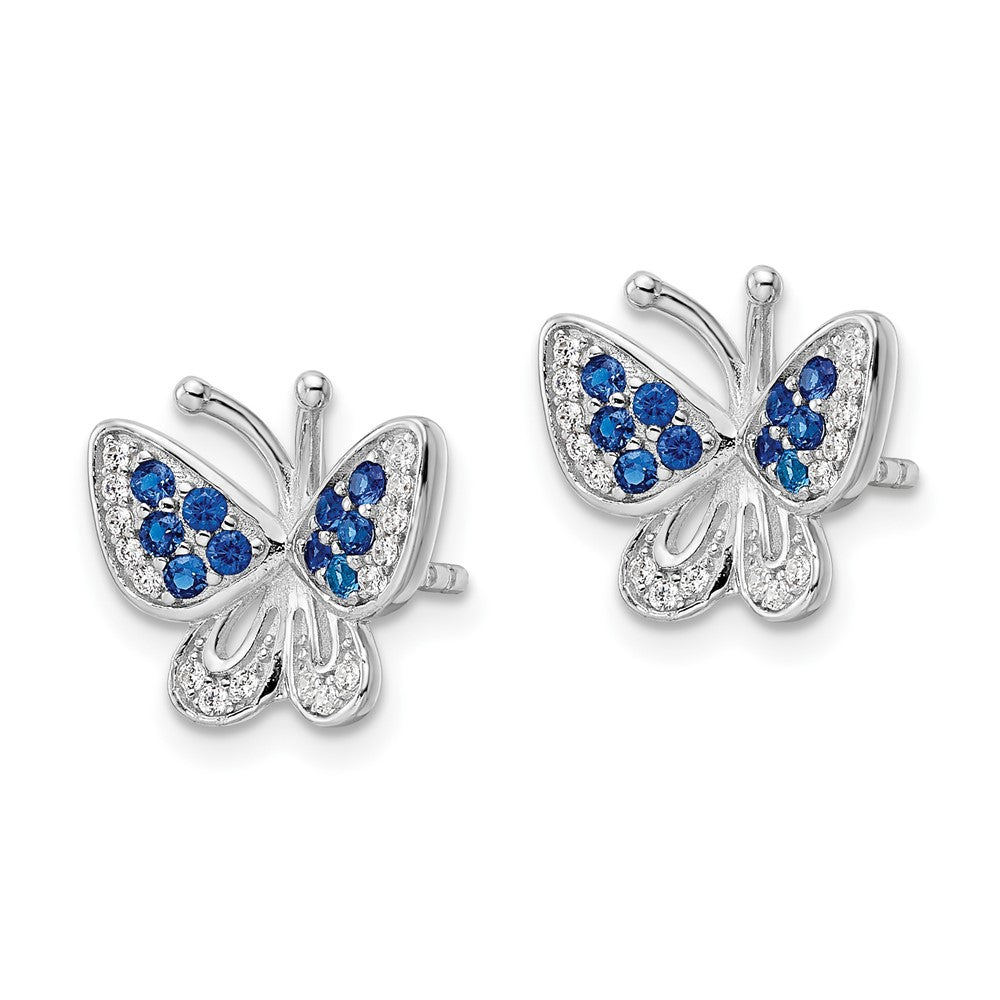 Sterlingsilber Rhodiniert Blau & Weiß Zirkonia Schmetterling Ohrstecker