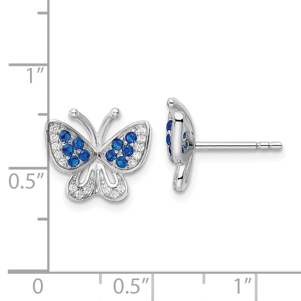 Sterlingsilber Rhodiniert Blau & Weiß Zirkonia Schmetterling Ohrstecker