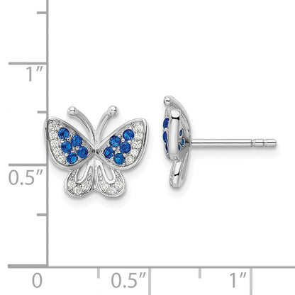 Sterlingsilber Rhodiniert Blau & Weiß Zirkonia Schmetterling Ohrstecker