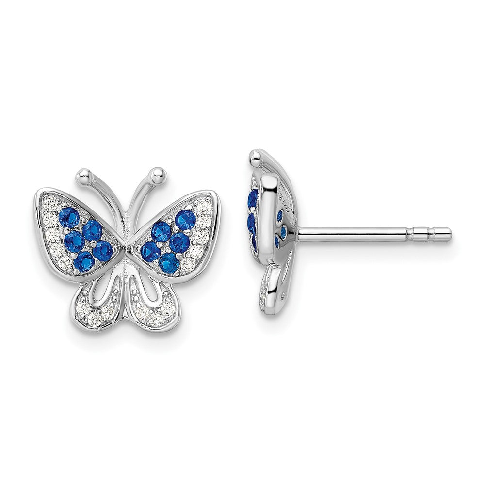 Sterlingsilber Rhodiniert Blau & Weiß Zirkonia Schmetterling Ohrstecker