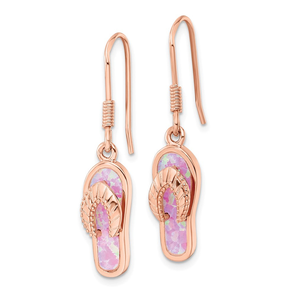 Sterlingsilber Roséfarben Rosa Erzeugt Opal Einlage Flip Flop Ohrhänger