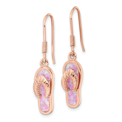 Sterlingsilber Roséfarben Rosa Erzeugt Opal Einlage Flip Flop Ohrhänger