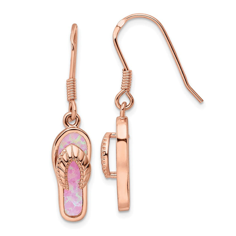 Sterlingsilber Roséfarben Rosa Erzeugt Opal Einlage Flip Flop Ohrhänger