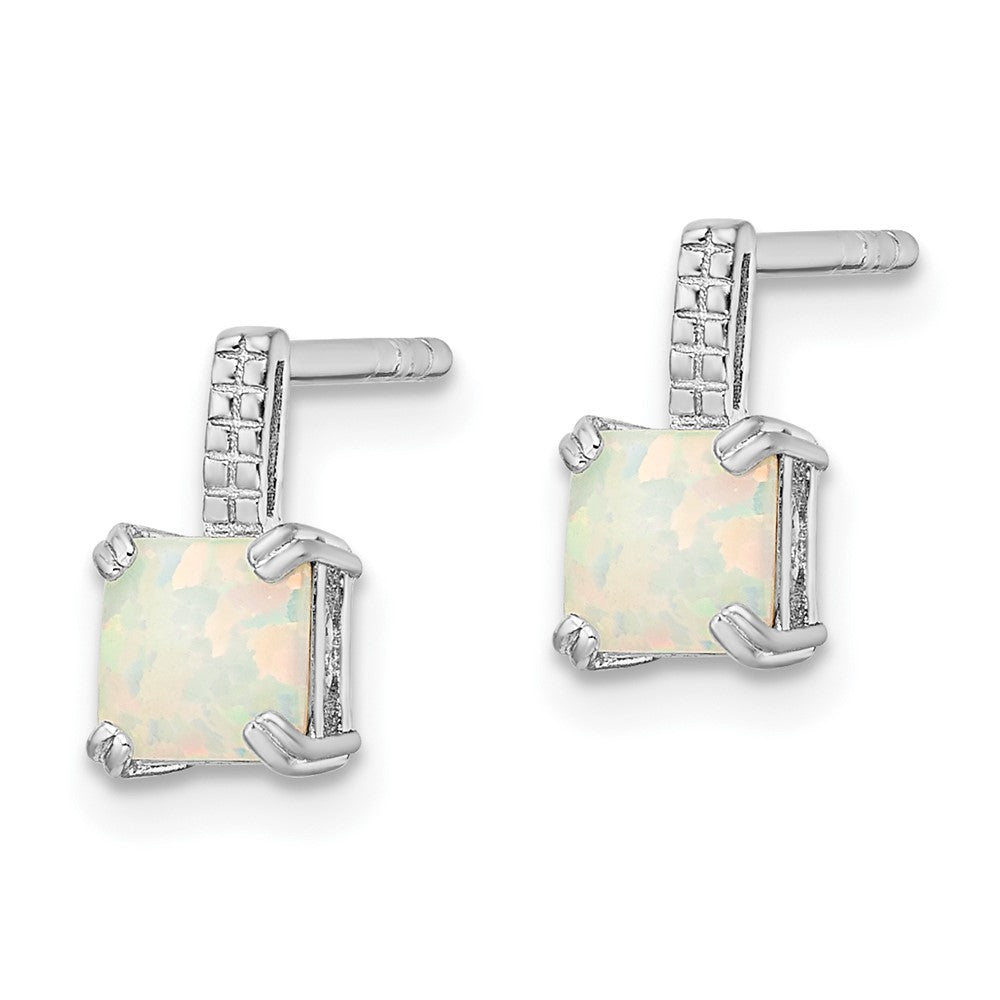 Sterlingsilber Rhodiniert Quadratisch Weiß Erzeugt Opal Ohrstecker
