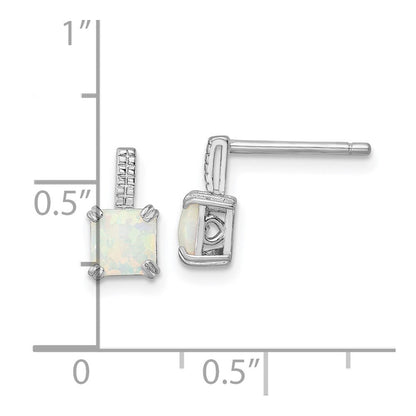 Sterlingsilber Rhodiniert Quadratisch Weiß Erzeugt Opal Ohrstecker