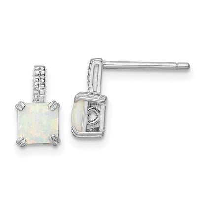 Sterlingsilber Rhodiniert Quadratisch Weiß Erzeugt Opal Ohrstecker