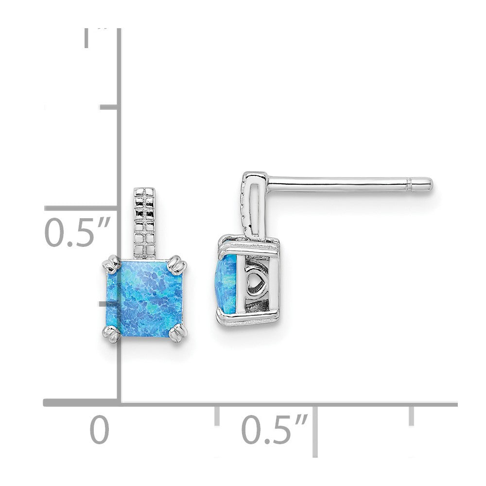 Sterlingsilber Rhodiniert Quadratisch Blau Erzeugt Opal Ohrstecker