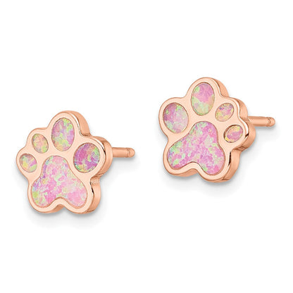 Sterlingsilber Roséfarben Erzeugt Opal Einlage Pawprint Ohrstecker
