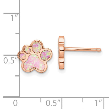 Sterlingsilber Roséfarben Erzeugt Opal Einlage Pawprint Ohrstecker