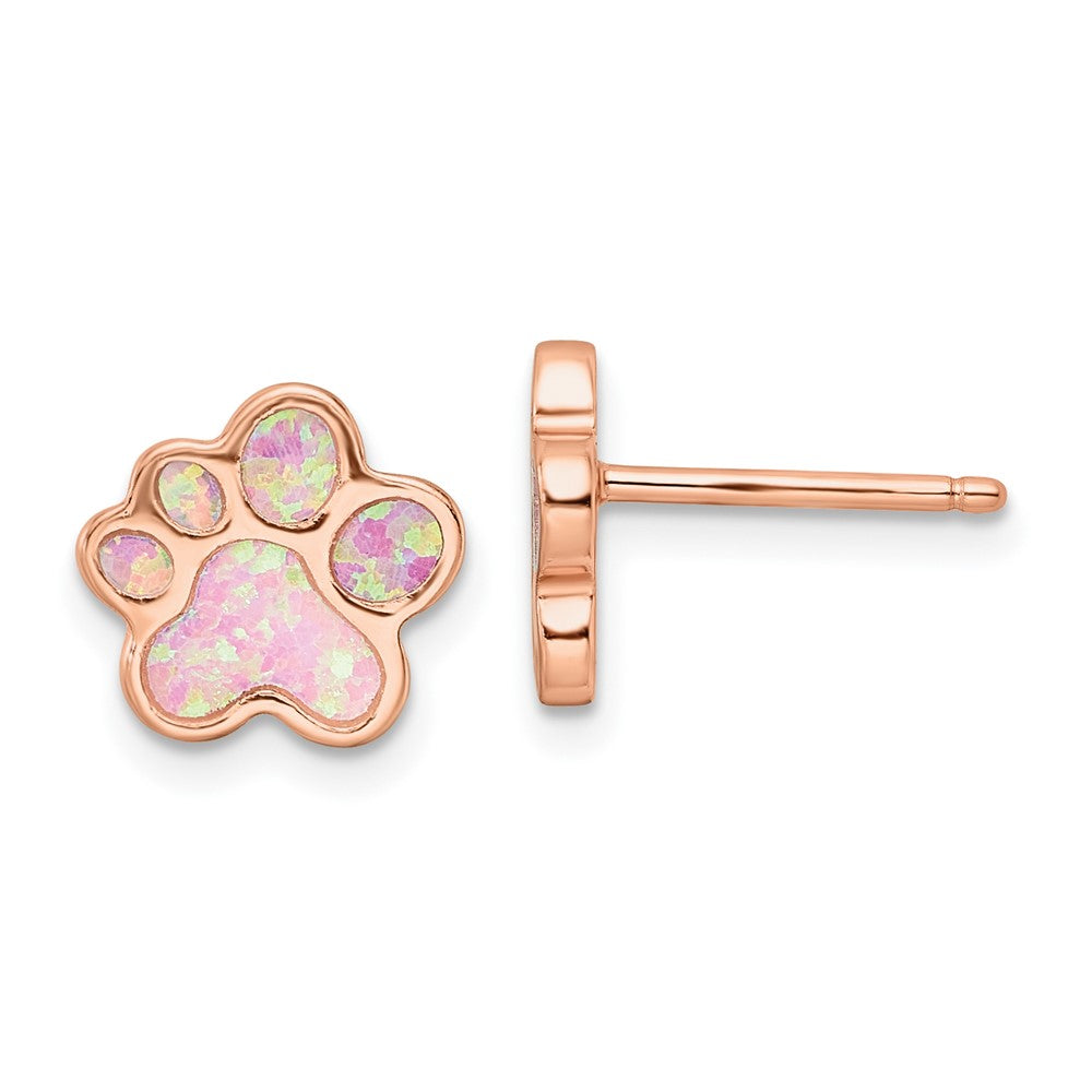 Sterlingsilber Roséfarben Erzeugt Opal Einlage Pawprint Ohrstecker