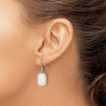 Sterlingsilber Rhodiniert Weiß Erzeugt Opal Gekugelt Rand Ohrringe