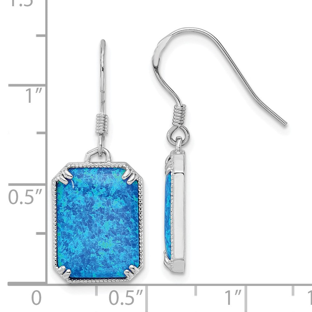 Sterlingsilber Rhodiniert Blau Erzeugt Opal Gekugelt Rand Ohrringe