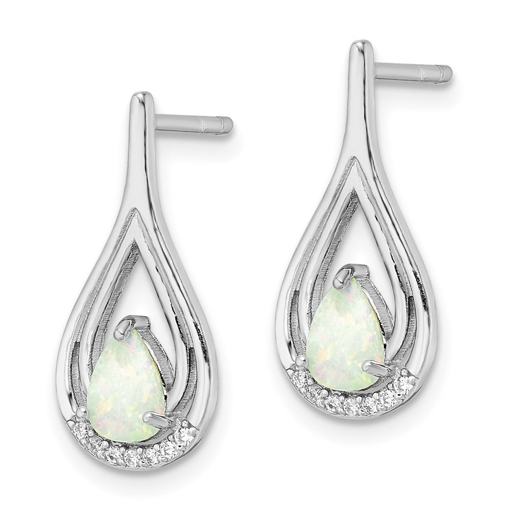 Sterlingsilber Rhodiniert Tropfen Form Weiß Erzeugt Opal Zirkonia Ohrstecker