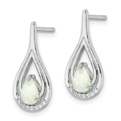 Sterlingsilber Rhodiniert Tropfen Form Weiß Erzeugt Opal Zirkonia Ohrstecker