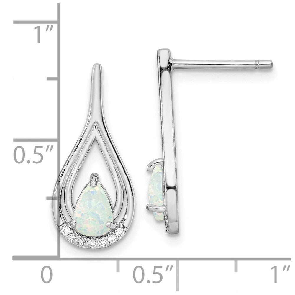 Sterlingsilber Rhodiniert Tropfen Form Weiß Erzeugt Opal Zirkonia Ohrstecker