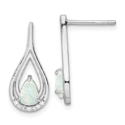 Sterlingsilber Rhodiniert Tropfen Form Weiß Erzeugt Opal Zirkonia Ohrstecker