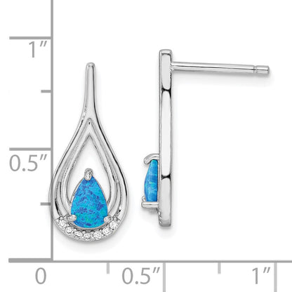 Sterlingsilber Rhodiniert Tropfen Form Blau Erzeugt Opal Zirkonia Ohrstecker