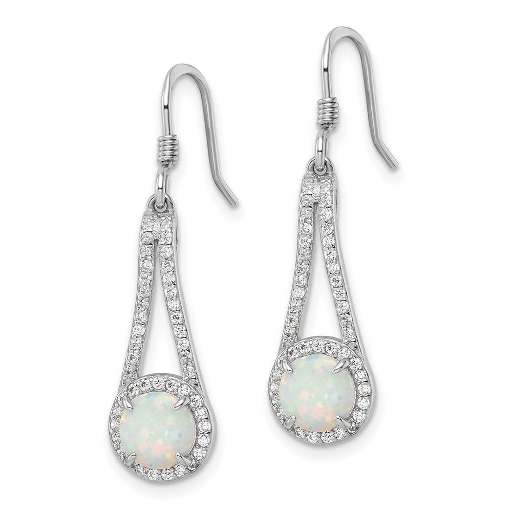 Sterlingsilber Rhodiniert Zirkonia & Weiß Erzeugt Opal Ohrhänger