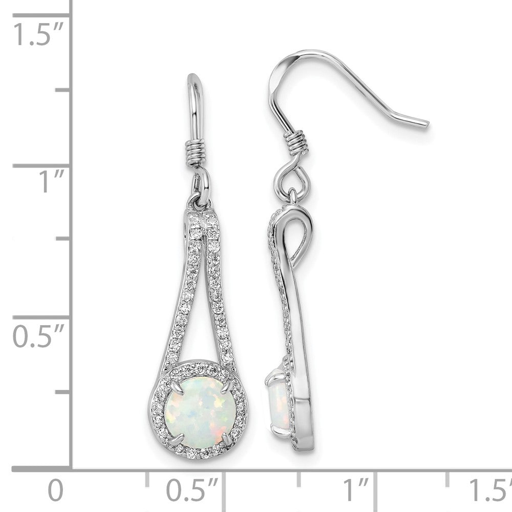 Sterlingsilber Rhodiniert Zirkonia & Weiß Erzeugt Opal Ohrhänger