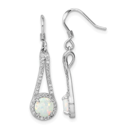 Sterlingsilber Rhodiniert Zirkonia & Weiß Erzeugt Opal Ohrhänger