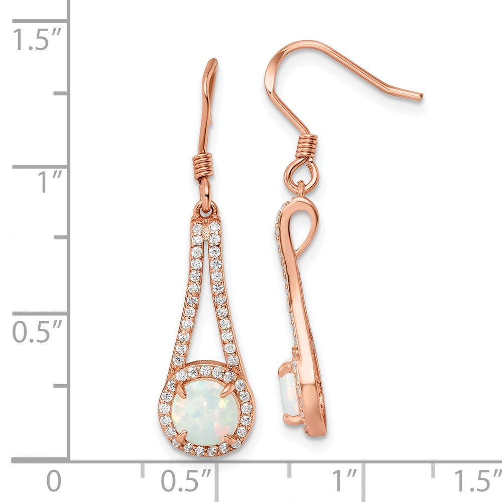 Sterlingsilber Roséfarben Poliert Zirkonia & Weiß Erzeugt Opal Ohrhänger