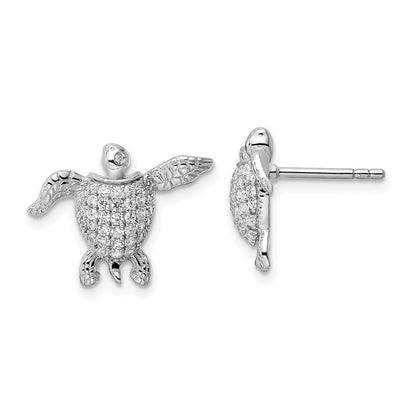 Sterlingsilber Rhodiniert Zirkonia Meer Schildkröte Ohrstecker