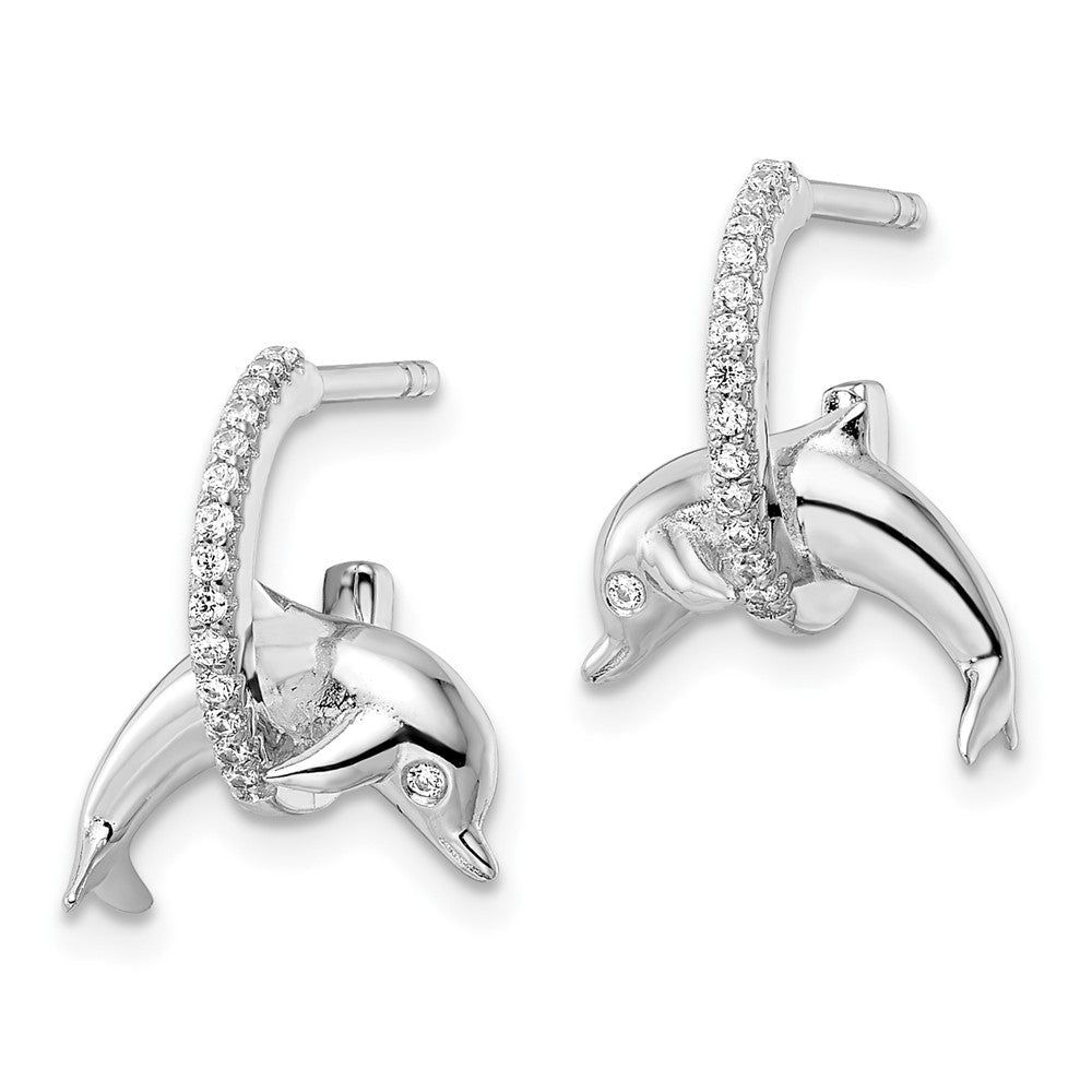 Sterlingsilber Rhodiniert Zirkonia Delfin Ohrstecker