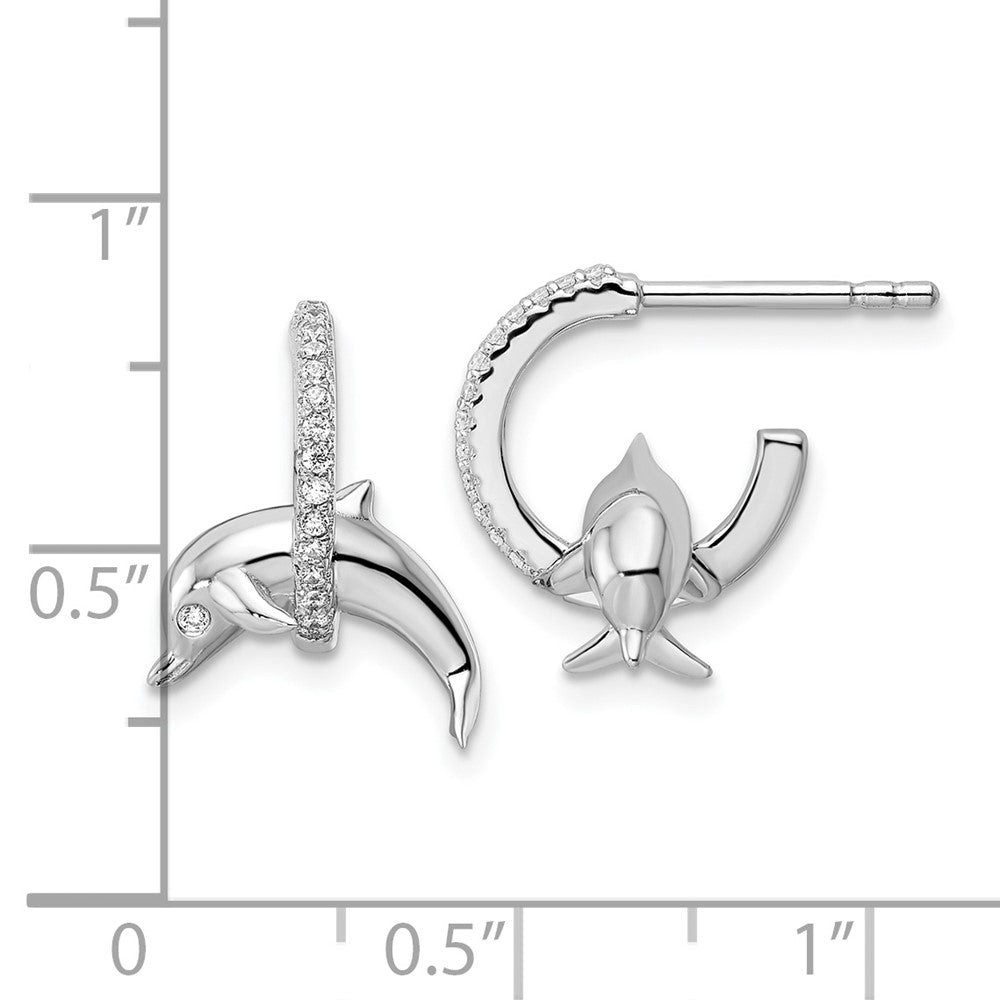 Sterlingsilber Rhodiniert Zirkonia Delfin Ohrstecker