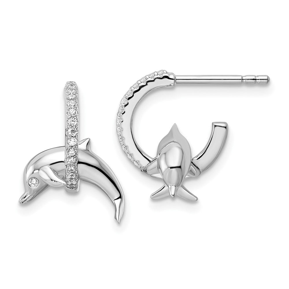Sterlingsilber Rhodiniert Zirkonia Delfin Ohrstecker