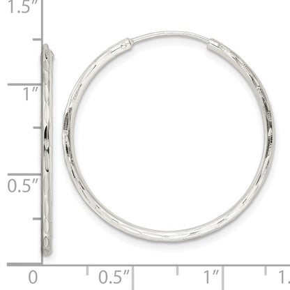 Sterlingsilber Diamantiert 1.5x30mm Endlos Röhre Creolen