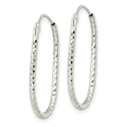 Sterlingsilber Poliert & Diamantiert Oblong Endlos Creolen