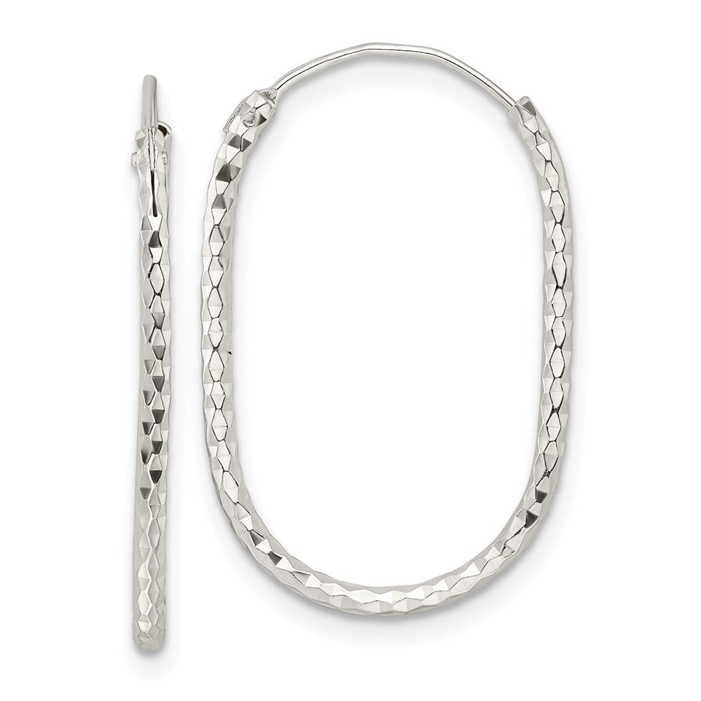 Sterlingsilber Poliert & Diamantiert Oblong Endlos Creolen