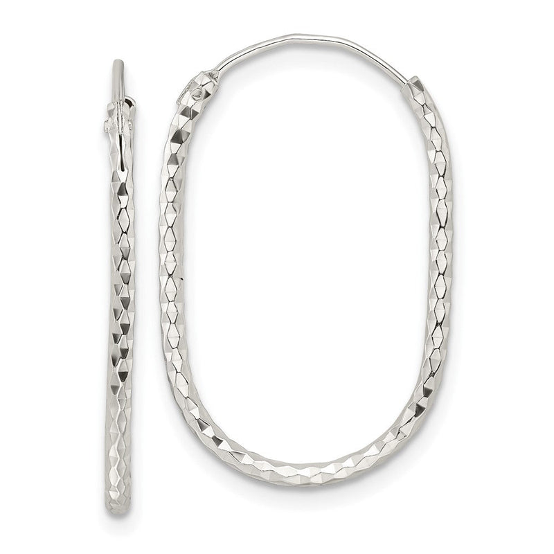 Sterlingsilber Poliert & Diamantiert Oblong Endlos Creolen