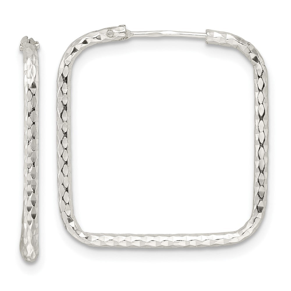 Sterlingsilber Poliert Diamantiert Quadratisch Endlos Creolen