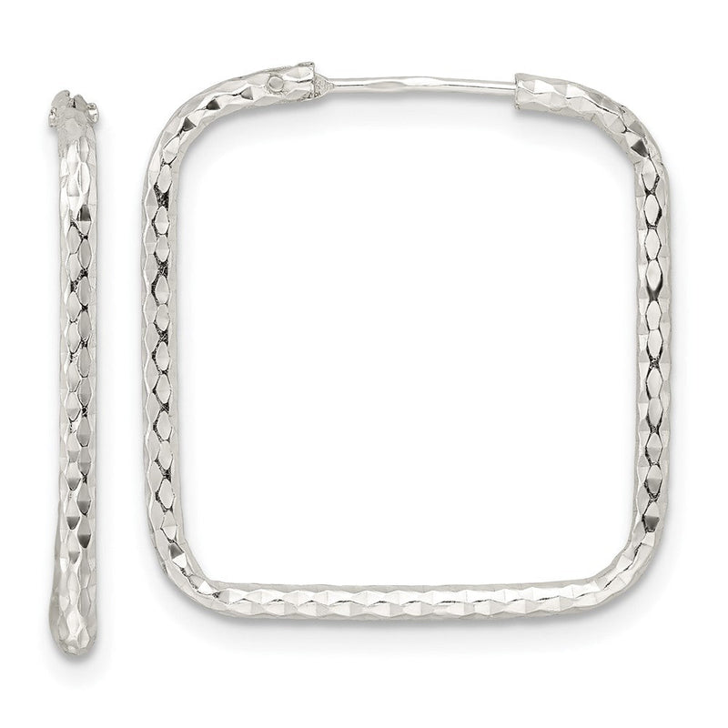 Sterlingsilber Poliert Diamantiert Quadratisch Endlos Creolen