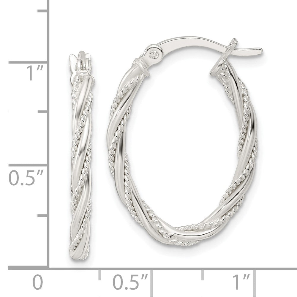 Sterlingsilber Poliert Gedreht Kordel Oval Creolen