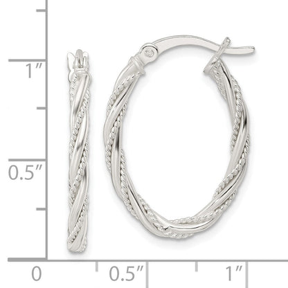 Sterlingsilber Poliert Gedreht Kordel Oval Creolen