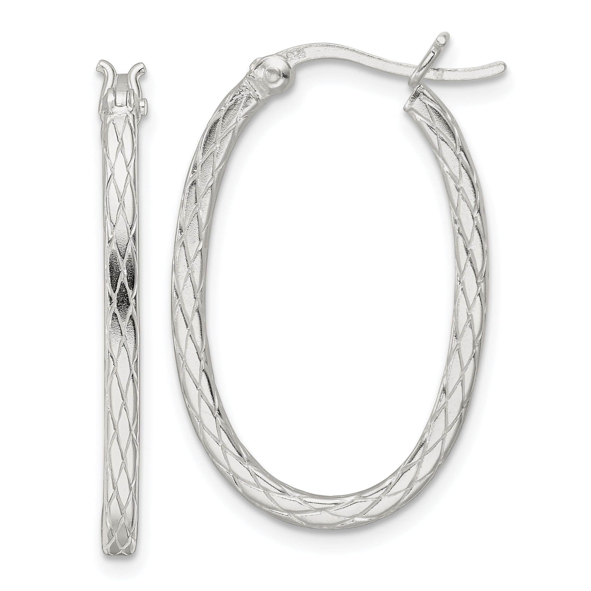 Sterlingsilber Diamant Muster Oval Creolen