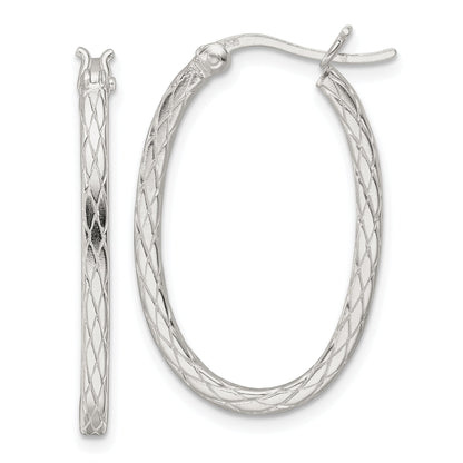 Sterlingsilber Diamant Muster Oval Creolen