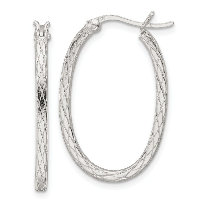 Sterlingsilber Diamant Muster Oval Creolen